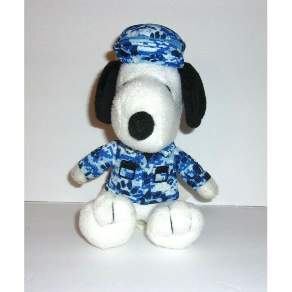 Metlife Peanuts Snoopy Beagle Dog Blue Camouflage Plush Small 6"